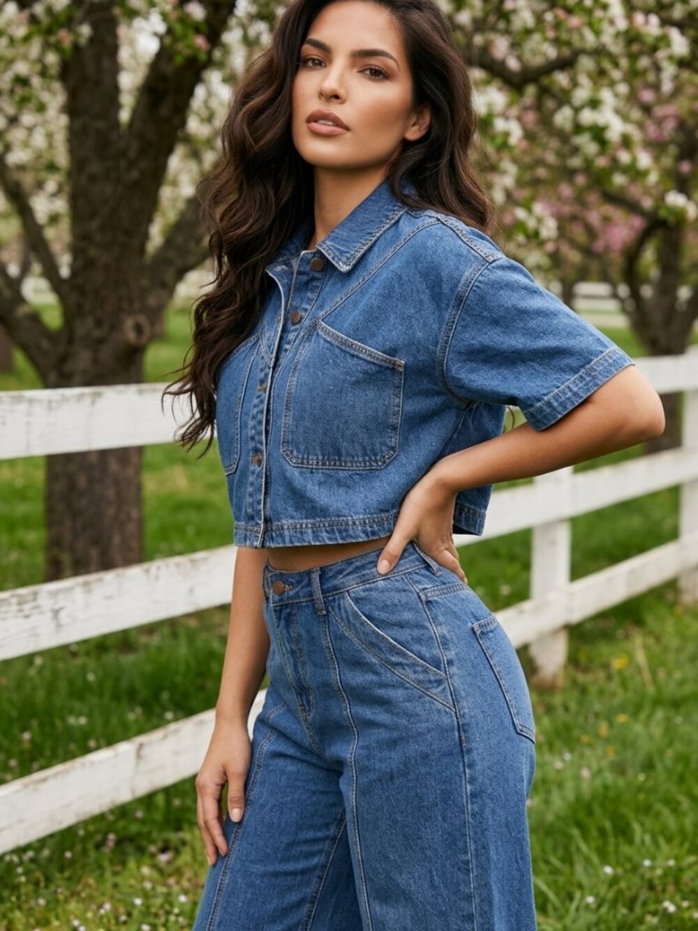 Denim Crop Top Shirt/ Denim Crop Top Jacket - Picture 3 of 11